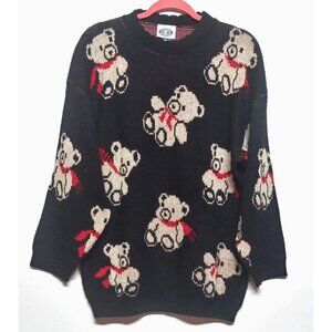 90s VTG Sweater Teddy Bear Print Plus 18W / 38 SOFT Pullover Y2k long slv USA